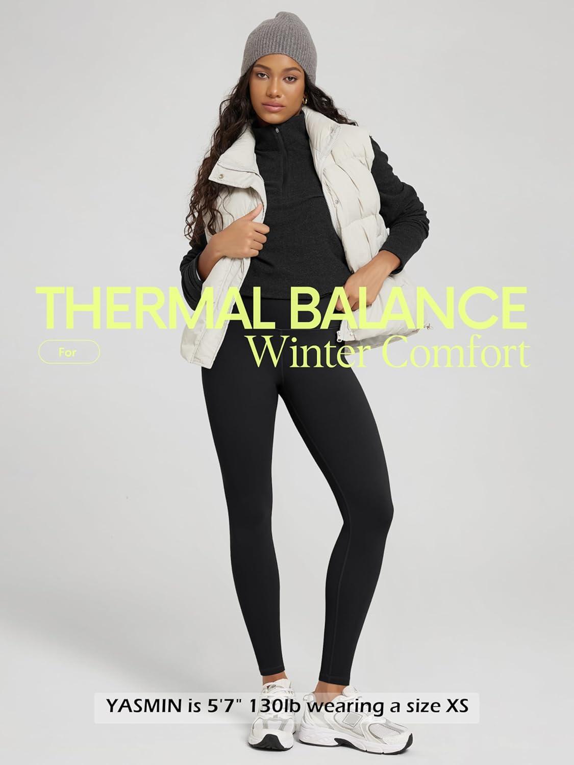 imageODODOS Womens Thick Fleece Lined Leggings Thermal Warm Winter Tights  25quot  28quot High Waisted Yoga Pants with Back PocketsBlack