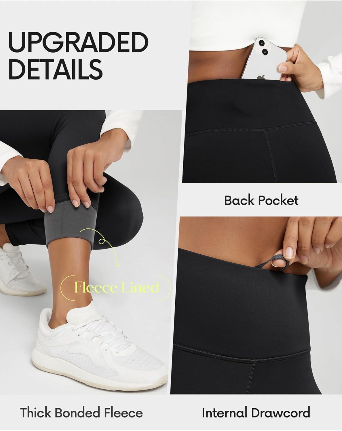 imageODODOS Womens Thick Fleece Lined Leggings Thermal Warm Winter Tights  25quot  28quot High Waisted Yoga Pants with Back PocketsBlack