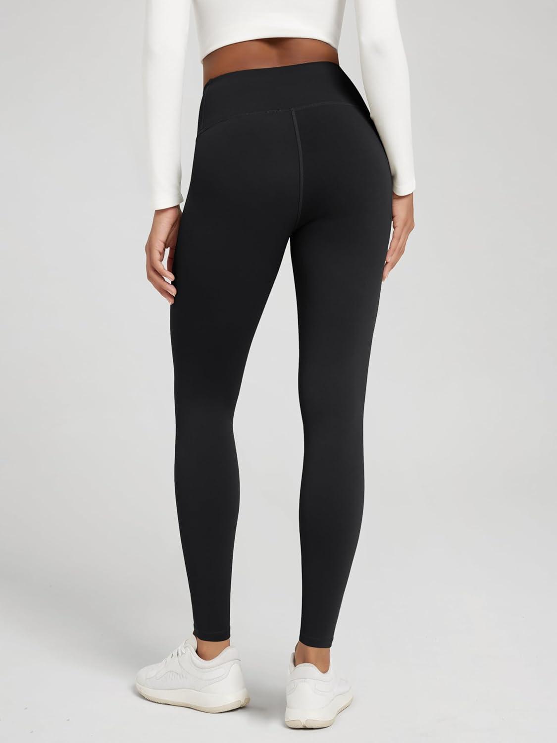 imageODODOS Womens Thick Fleece Lined Leggings Thermal Warm Winter Tights  25quot  28quot High Waisted Yoga Pants with Back PocketsBlack