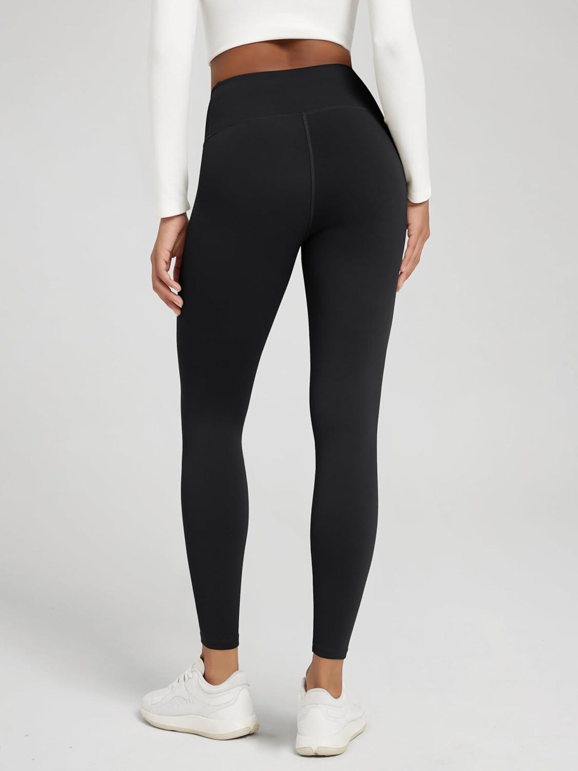 imageODODOS Womens Thick Fleece Lined Leggings Thermal Warm Winter Tights  25quot  28quot High Waisted Yoga Pants with Back PocketsBlack