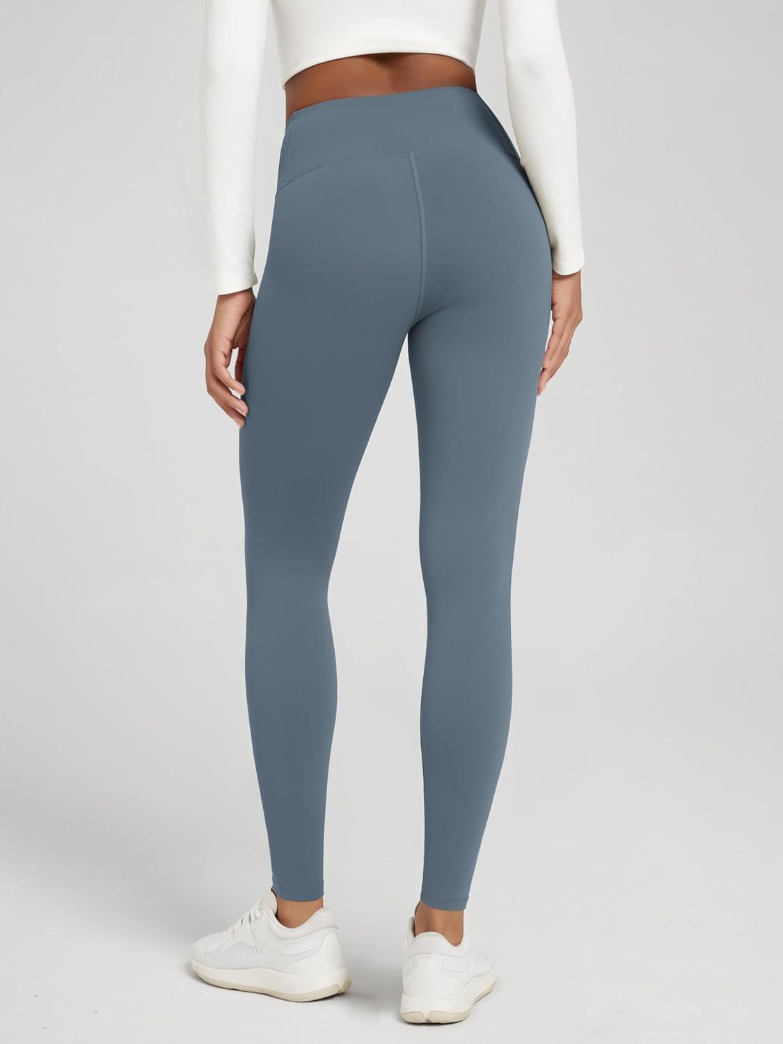 imageODODOS Womens Thick Fleece Lined Leggings Thermal Warm Winter Tights  25quot  28quot High Waisted Yoga Pants with Back PocketsBlue Gray