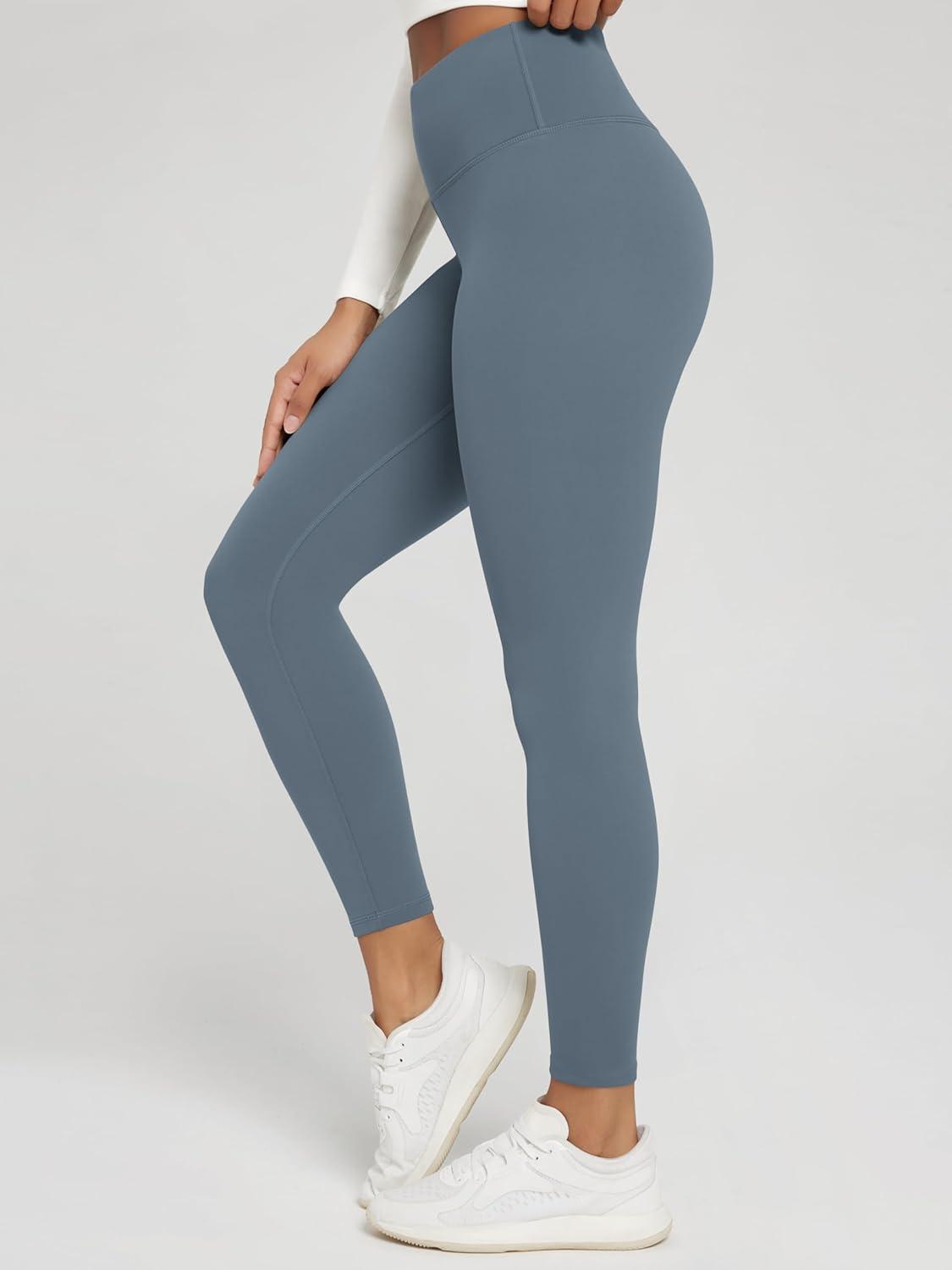 imageODODOS Womens Thick Fleece Lined Leggings Thermal Warm Winter Tights  25quot  28quot High Waisted Yoga Pants with Back PocketsBlue Gray