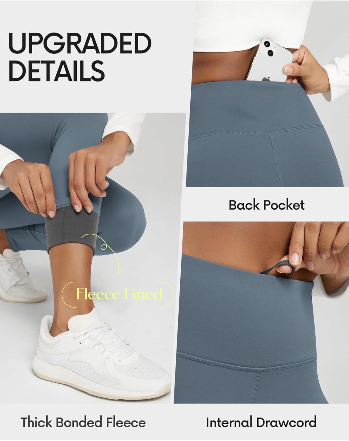 imageODODOS Womens Thick Fleece Lined Leggings Thermal Warm Winter Tights  25quot  28quot High Waisted Yoga Pants with Back PocketsBlue Gray