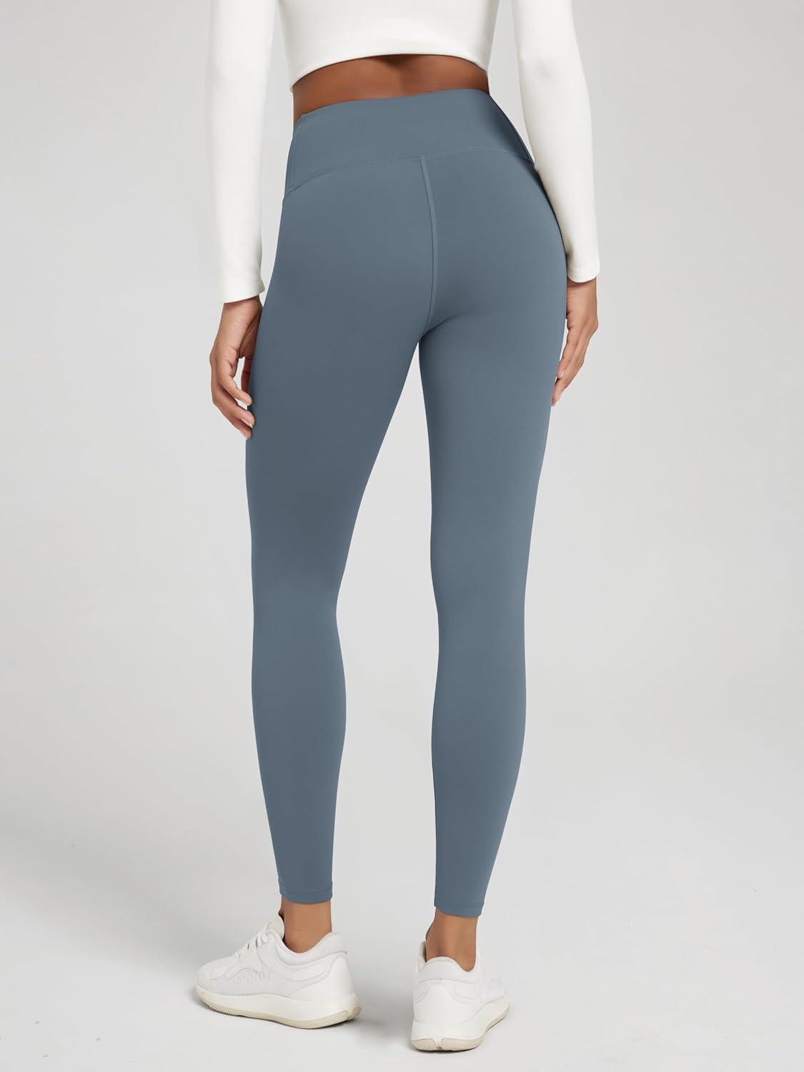 imageODODOS Womens Thick Fleece Lined Leggings Thermal Warm Winter Tights  25quot  28quot High Waisted Yoga Pants with Back PocketsBlue Gray