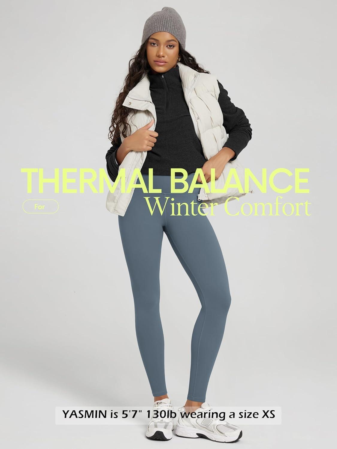 imageODODOS Womens Thick Fleece Lined Leggings Thermal Warm Winter Tights  25quot  28quot High Waisted Yoga Pants with Back PocketsBlue Gray