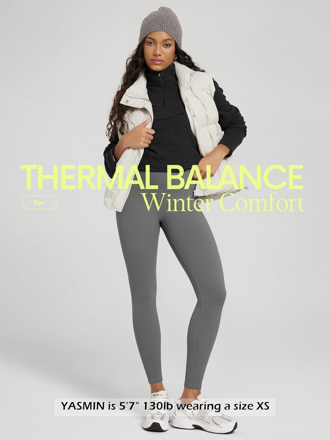 imageODODOS Womens Thick Fleece Lined Leggings Thermal Warm Winter Tights  25quot  28quot High Waisted Yoga Pants with Back PocketsCharcoal