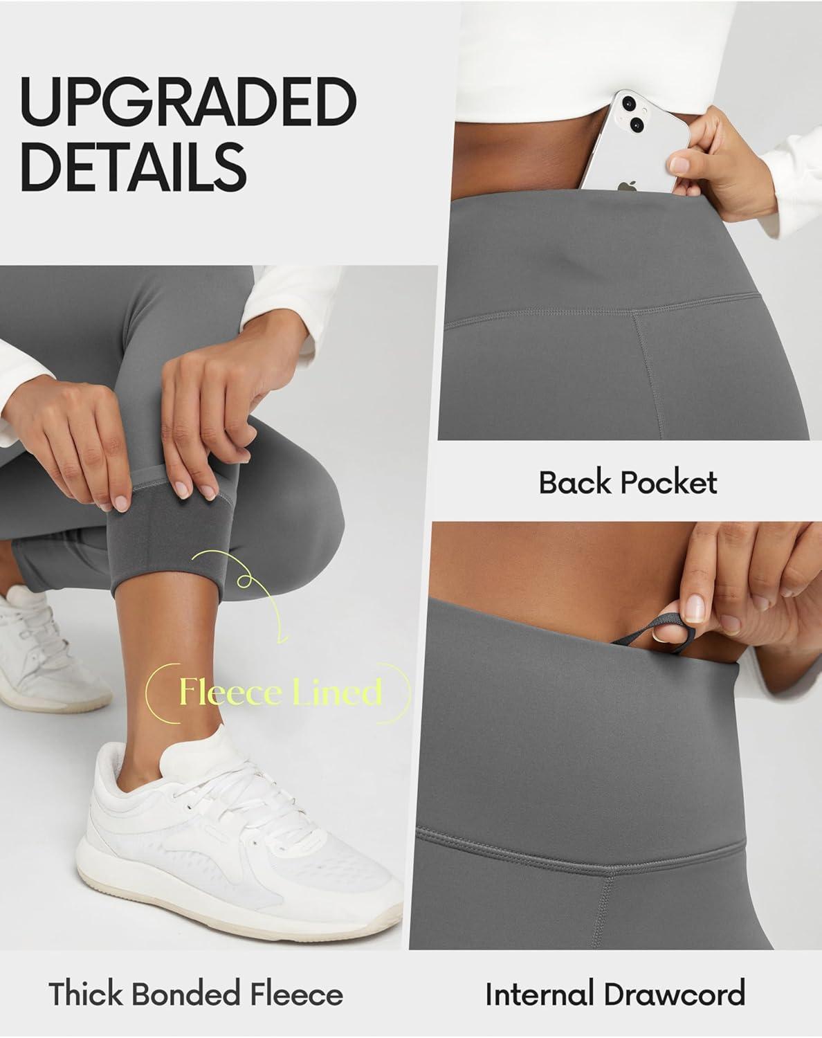 imageODODOS Womens Thick Fleece Lined Leggings Thermal Warm Winter Tights  25quot  28quot High Waisted Yoga Pants with Back PocketsCharcoal
