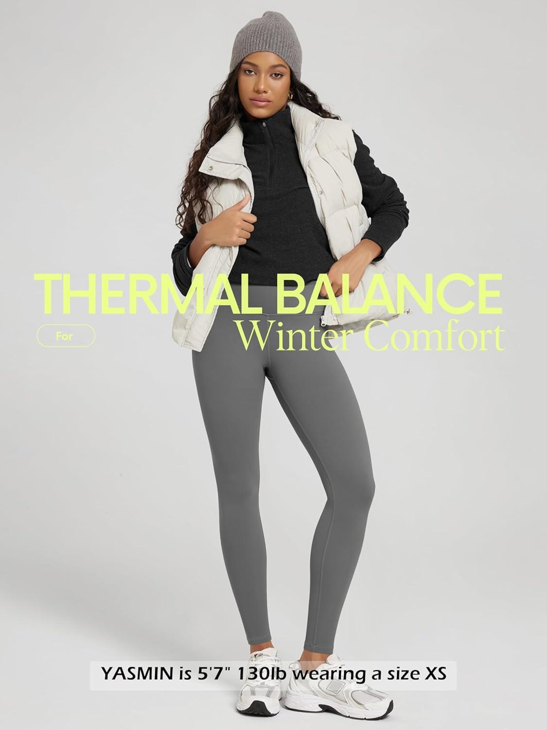 imageODODOS Womens Thick Fleece Lined Leggings Thermal Warm Winter Tights  25quot  28quot High Waisted Yoga Pants with Back PocketsCharcoal