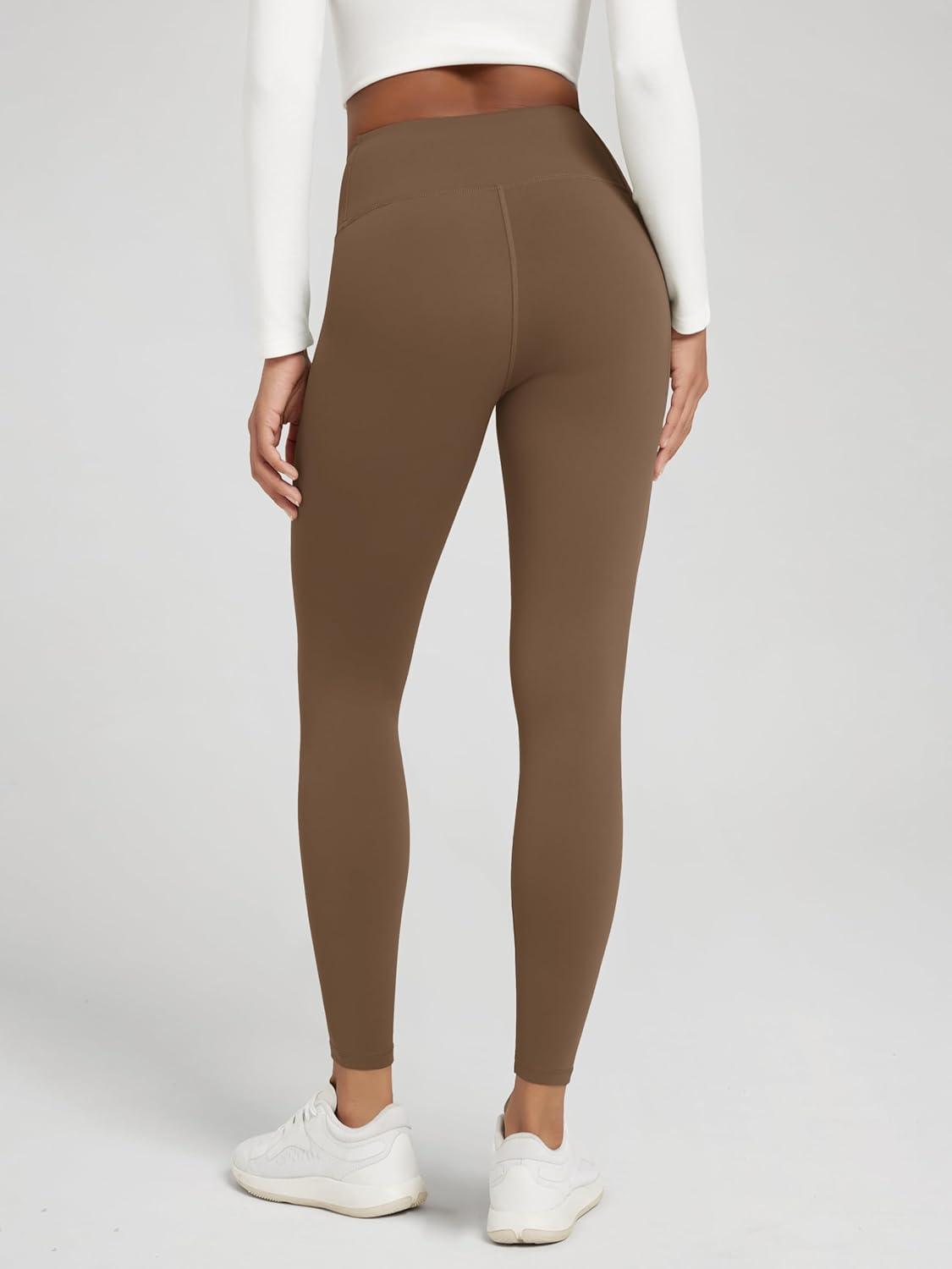 imageODODOS Womens Thick Fleece Lined Leggings Thermal Warm Winter Tights  25quot  28quot High Waisted Yoga Pants with Back PocketsChocolate