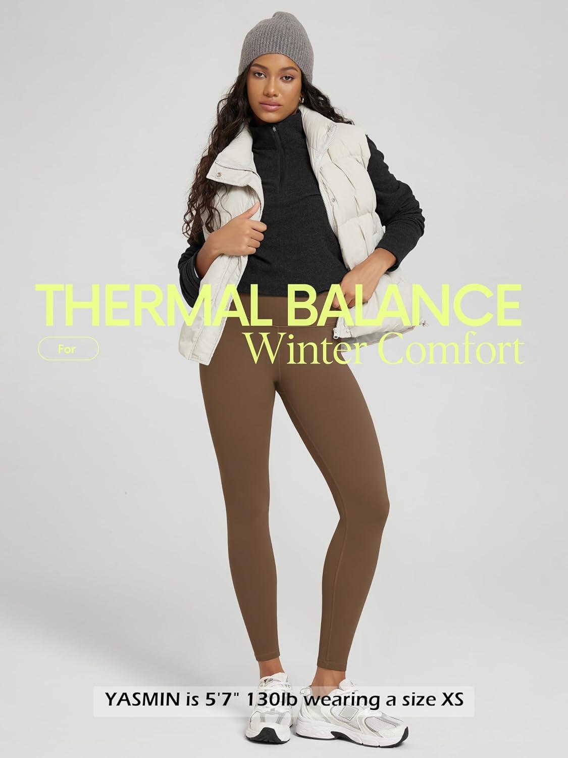 imageODODOS Womens Thick Fleece Lined Leggings Thermal Warm Winter Tights  25quot  28quot High Waisted Yoga Pants with Back PocketsChocolate