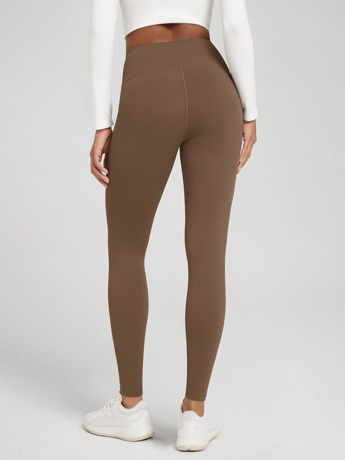 imageODODOS Womens Thick Fleece Lined Leggings Thermal Warm Winter Tights  25quot  28quot High Waisted Yoga Pants with Back PocketsChocolate