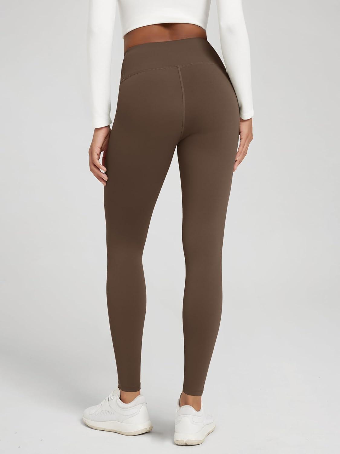 imageODODOS Womens Thick Fleece Lined Leggings Thermal Warm Winter Tights  25quot  28quot High Waisted Yoga Pants with Back PocketsDark Brown