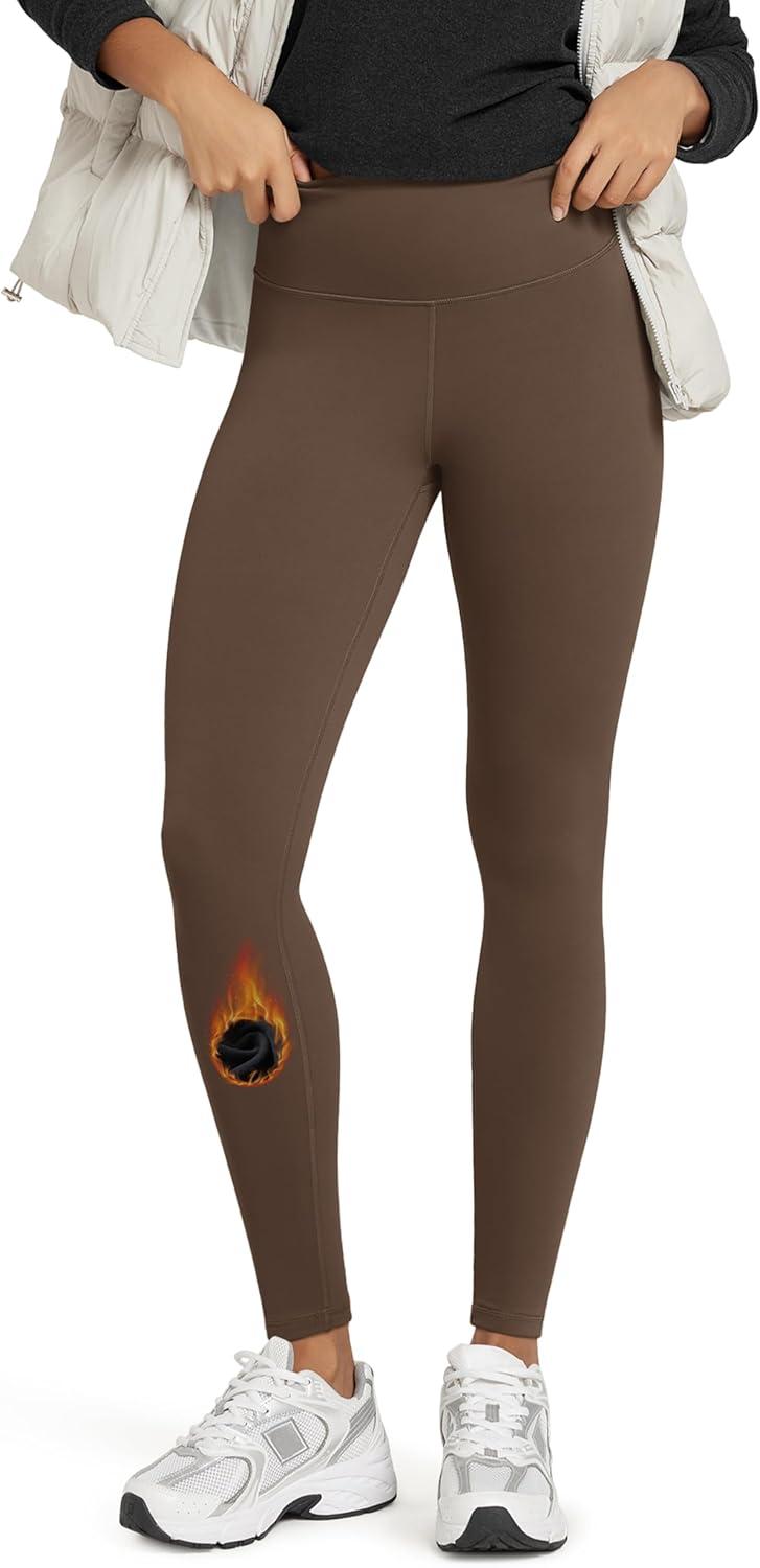 imageODODOS Womens Thick Fleece Lined Leggings Thermal Warm Winter Tights  25quot  28quot High Waisted Yoga Pants with Back PocketsDark Brown