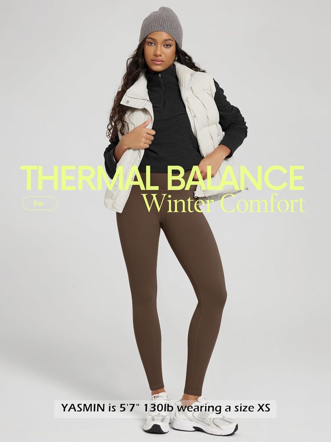 imageODODOS Womens Thick Fleece Lined Leggings Thermal Warm Winter Tights  25quot  28quot High Waisted Yoga Pants with Back PocketsDark Brown