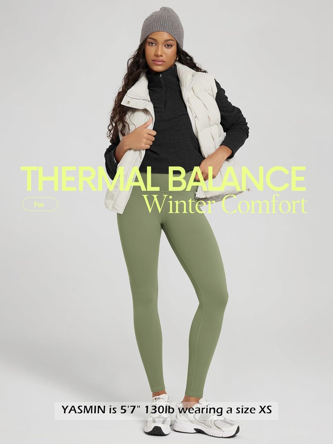 imageODODOS Womens Thick Fleece Lined Leggings Thermal Warm Winter Tights  25quot  28quot High Waisted Yoga Pants with Back PocketsDark Olive