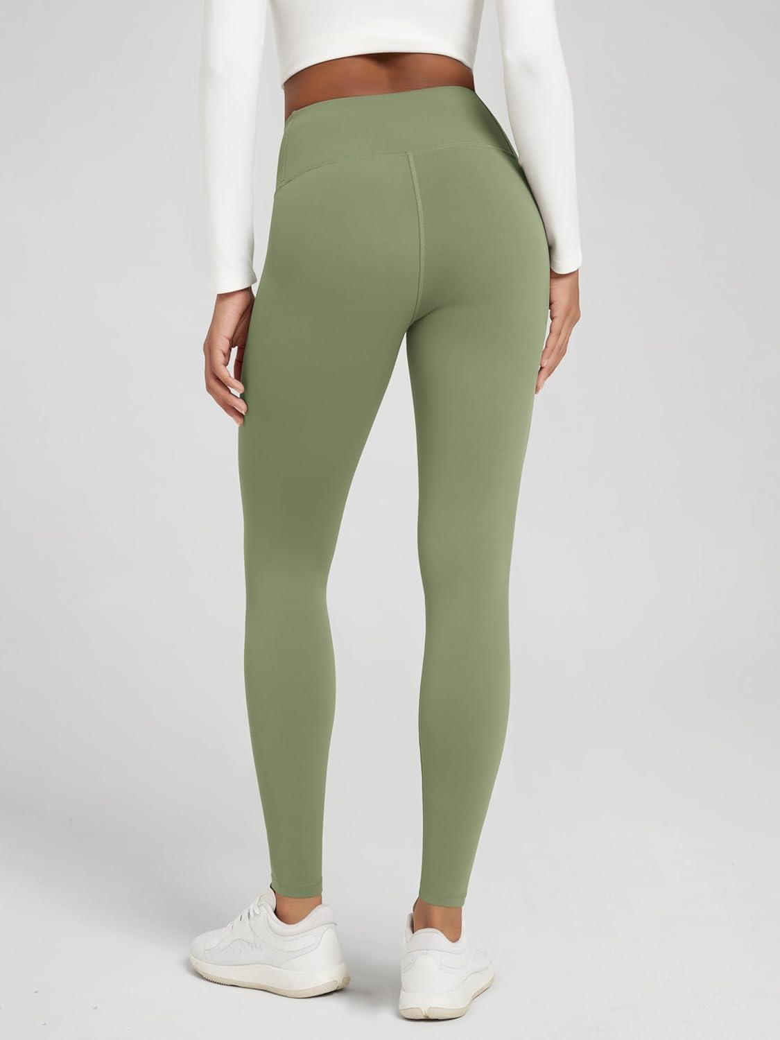 imageODODOS Womens Thick Fleece Lined Leggings Thermal Warm Winter Tights  25quot  28quot High Waisted Yoga Pants with Back PocketsDark Olive