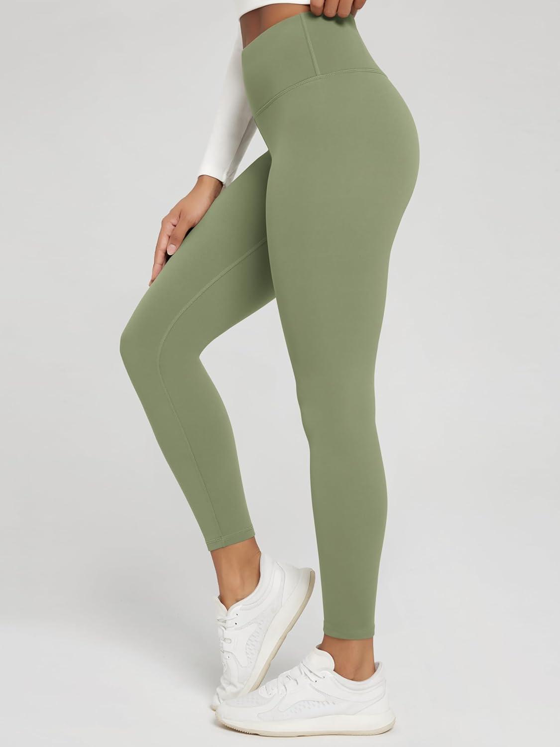 imageODODOS Womens Thick Fleece Lined Leggings Thermal Warm Winter Tights  25quot  28quot High Waisted Yoga Pants with Back PocketsDark Olive