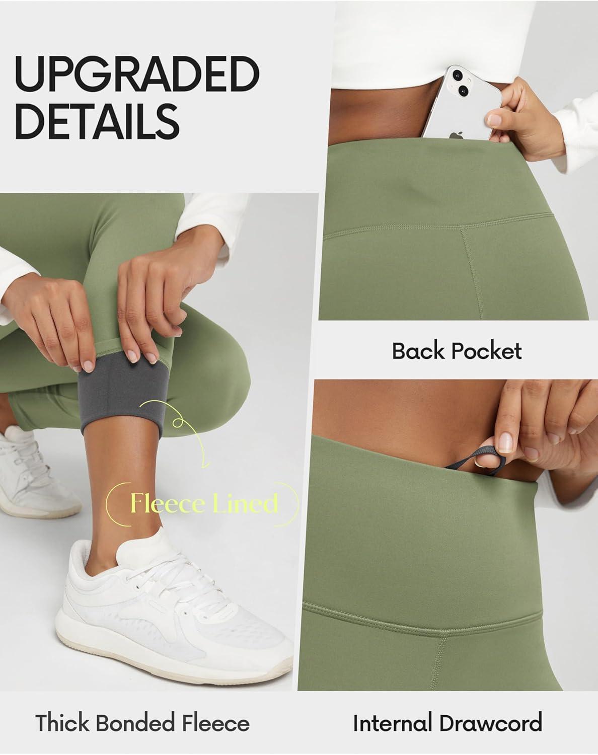 imageODODOS Womens Thick Fleece Lined Leggings Thermal Warm Winter Tights  25quot  28quot High Waisted Yoga Pants with Back PocketsDark Olive