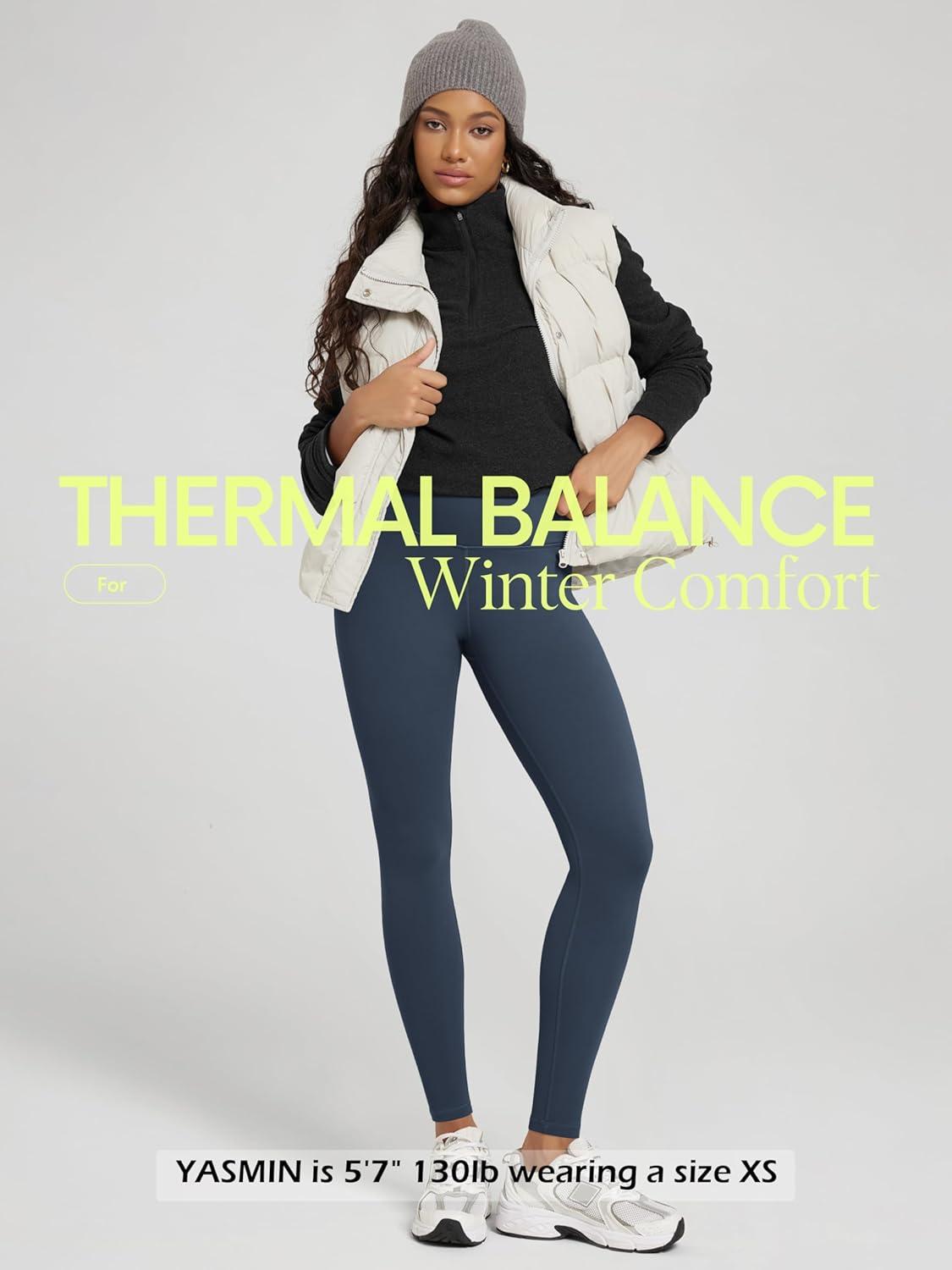 imageODODOS Womens Thick Fleece Lined Leggings Thermal Warm Winter Tights  25quot  28quot High Waisted Yoga Pants with Back PocketsNavy