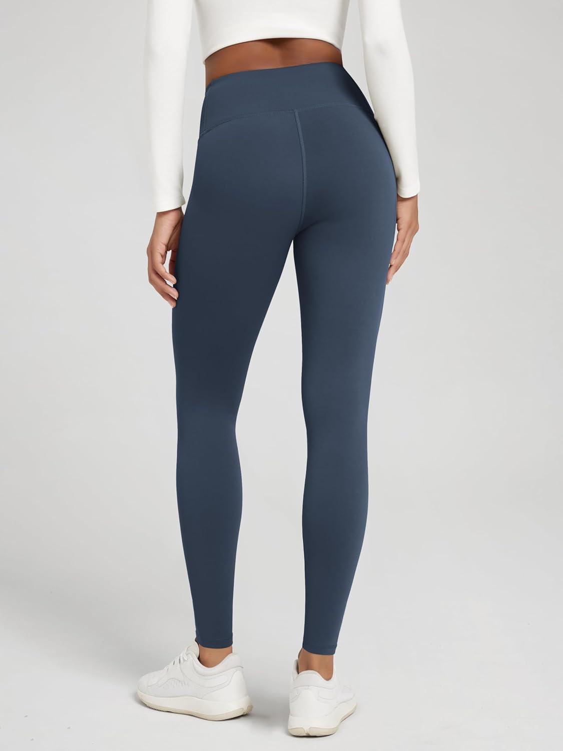 imageODODOS Womens Thick Fleece Lined Leggings Thermal Warm Winter Tights  25quot  28quot High Waisted Yoga Pants with Back PocketsNavy