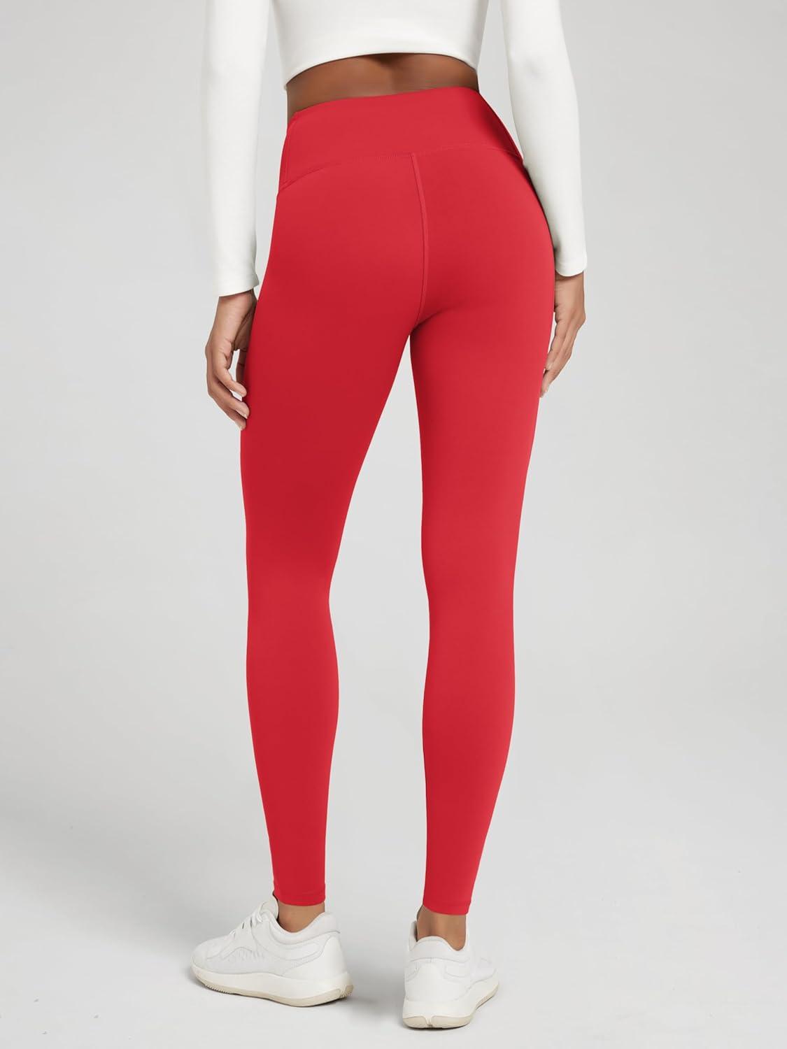 imageODODOS Womens Thick Fleece Lined Leggings Thermal Warm Winter Tights  25quot  28quot High Waisted Yoga Pants with Back PocketsRed