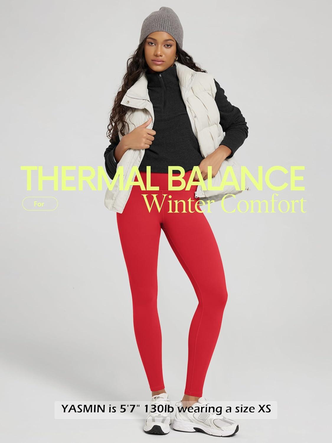 imageODODOS Womens Thick Fleece Lined Leggings Thermal Warm Winter Tights  25quot  28quot High Waisted Yoga Pants with Back PocketsRed