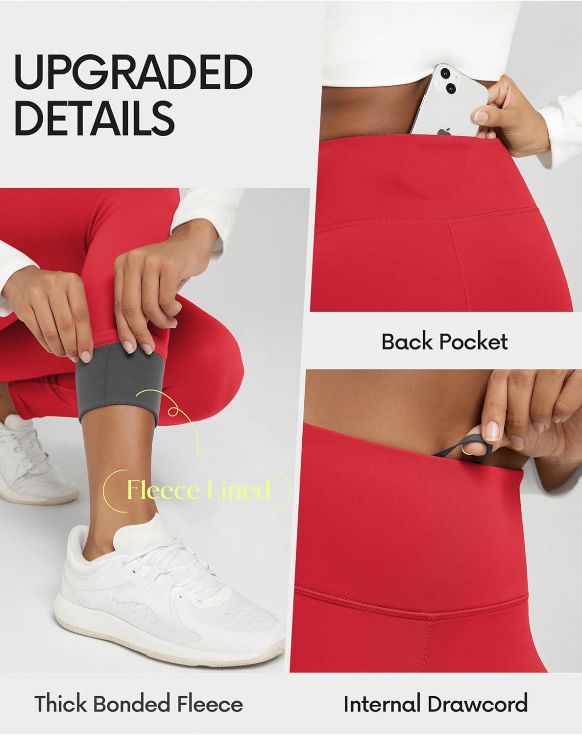 imageODODOS Womens Thick Fleece Lined Leggings Thermal Warm Winter Tights  25quot  28quot High Waisted Yoga Pants with Back PocketsRed