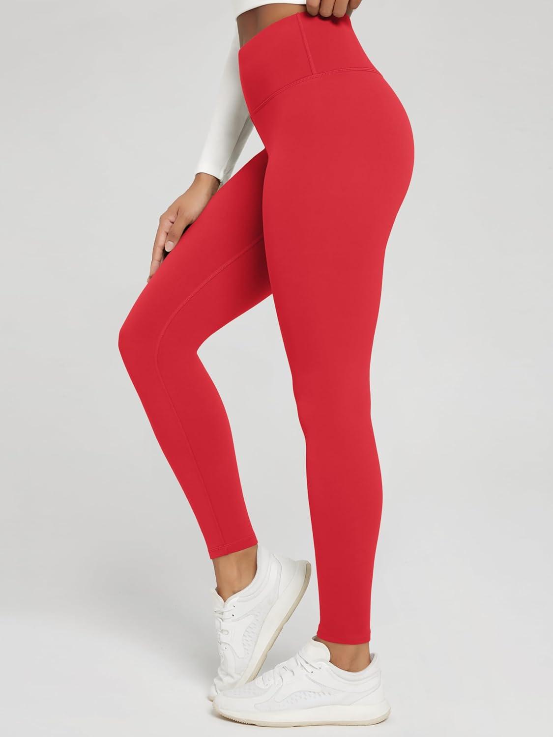 imageODODOS Womens Thick Fleece Lined Leggings Thermal Warm Winter Tights  25quot  28quot High Waisted Yoga Pants with Back PocketsRed