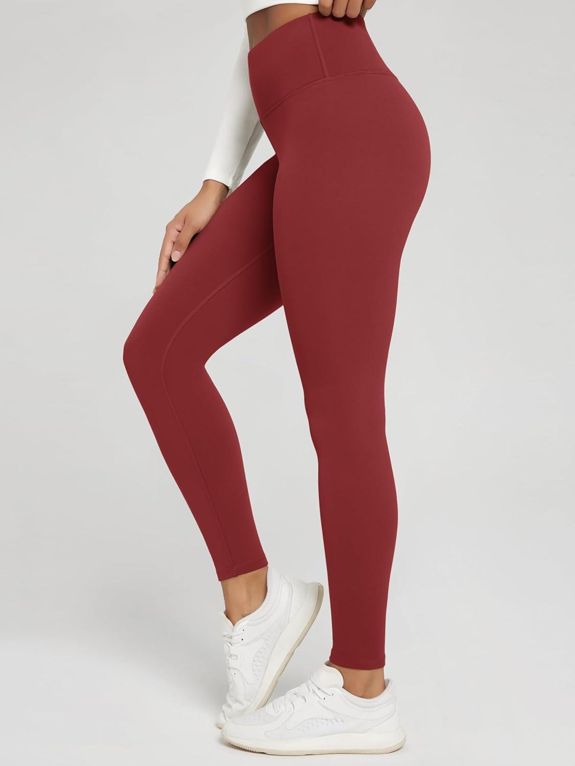 imageODODOS Womens Thick Fleece Lined Leggings Thermal Warm Winter Tights  25quot  28quot High Waisted Yoga Pants with Back PocketsRed Dahlia