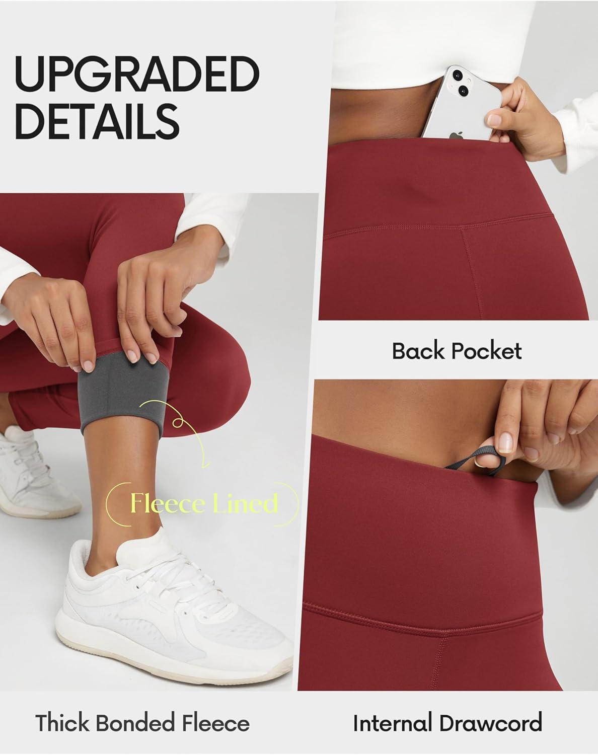 imageODODOS Womens Thick Fleece Lined Leggings Thermal Warm Winter Tights  25quot  28quot High Waisted Yoga Pants with Back PocketsRed Dahlia