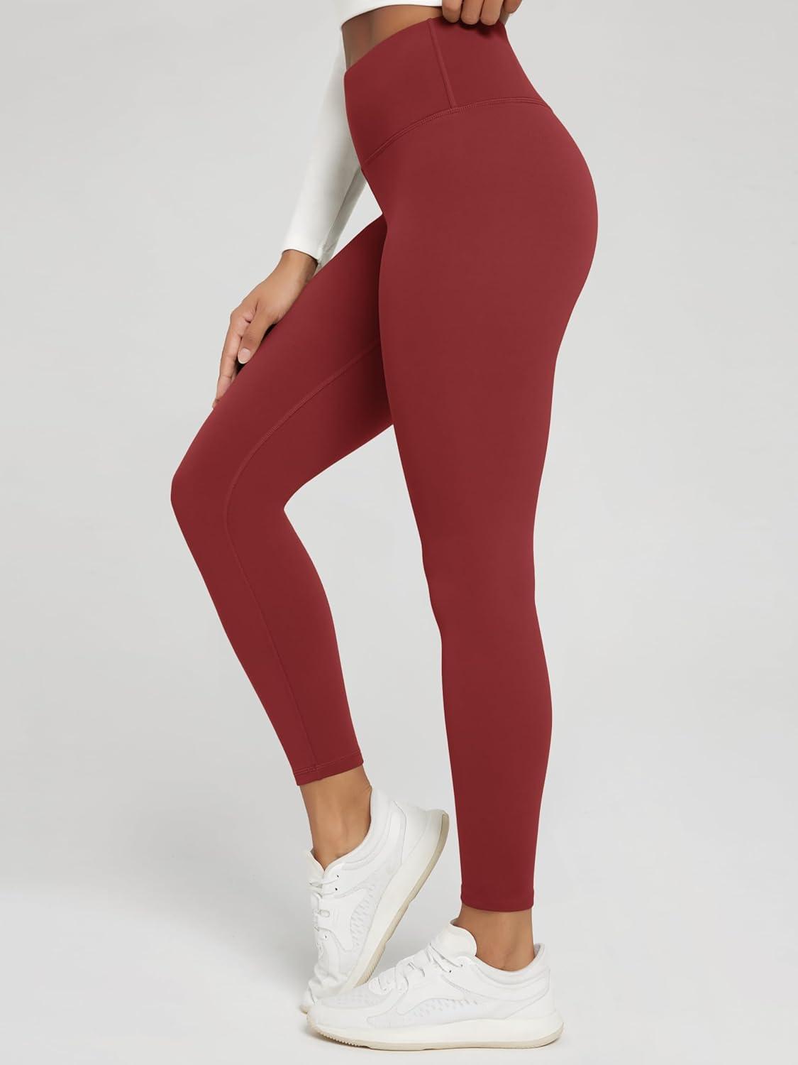 imageODODOS Womens Thick Fleece Lined Leggings Thermal Warm Winter Tights  25quot  28quot High Waisted Yoga Pants with Back PocketsRed Dahlia