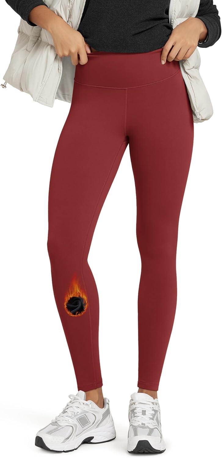imageODODOS Womens Thick Fleece Lined Leggings Thermal Warm Winter Tights  25quot  28quot High Waisted Yoga Pants with Back PocketsRed Dahlia