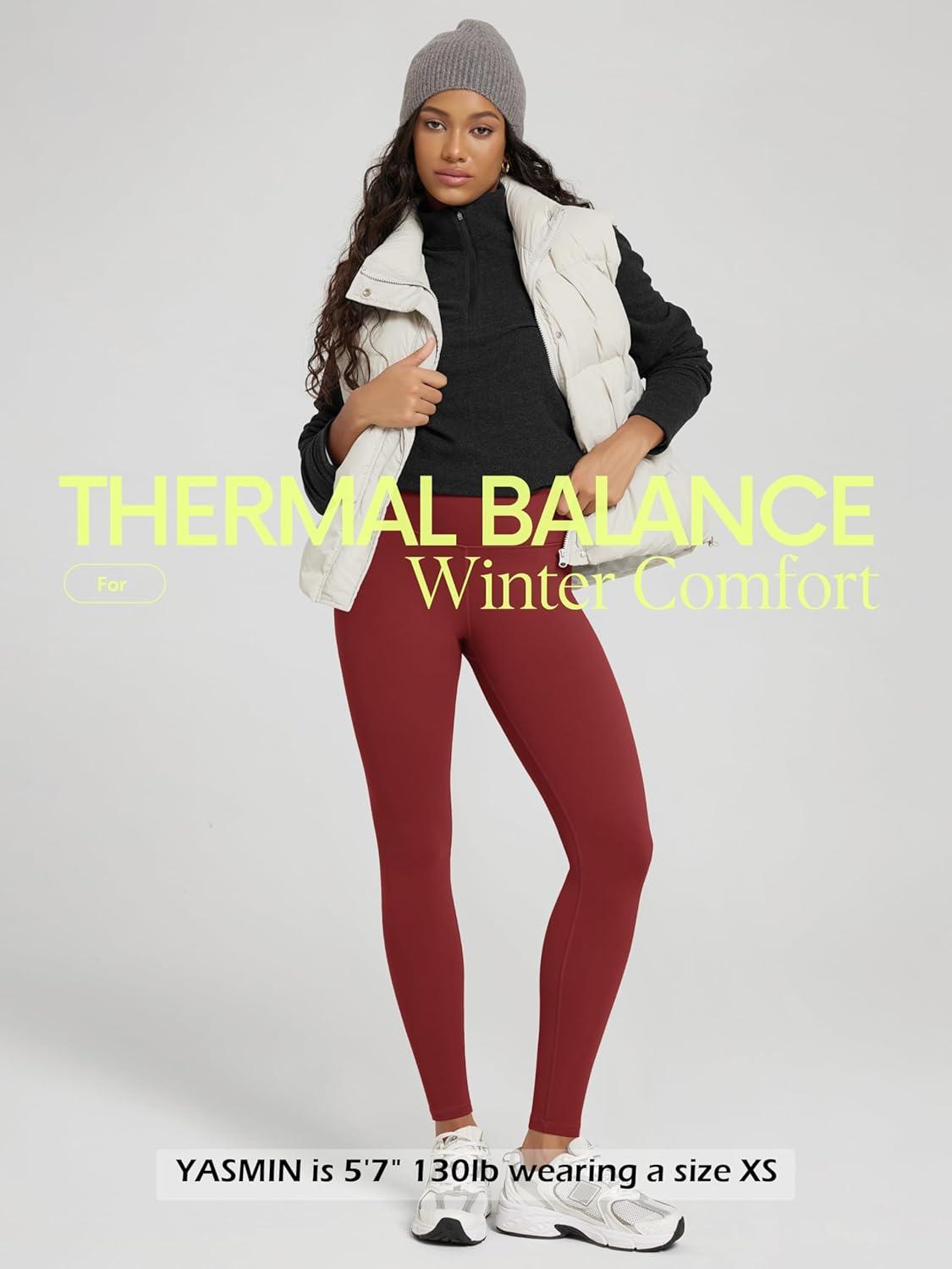 imageODODOS Womens Thick Fleece Lined Leggings Thermal Warm Winter Tights  25quot  28quot High Waisted Yoga Pants with Back PocketsRed Dahlia