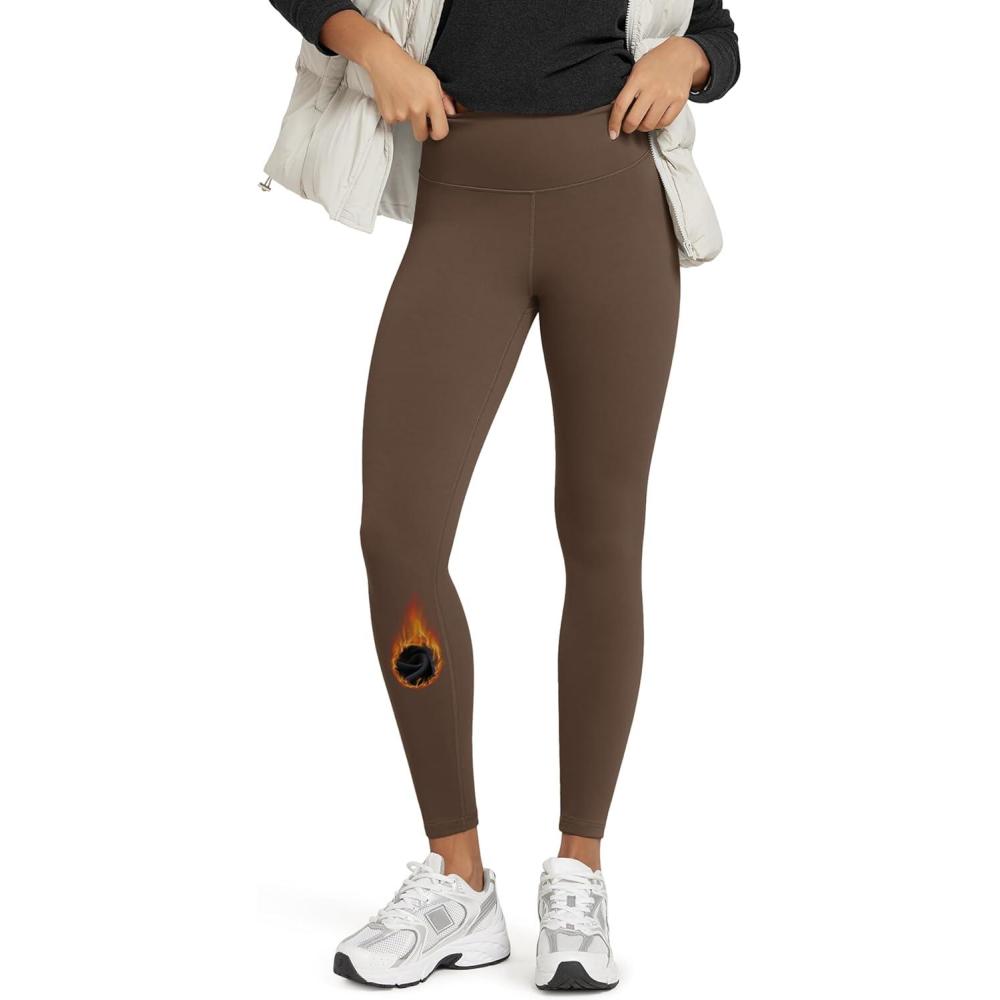 imageODODOS Womens Thick Fleece Lined Leggings Thermal Warm Winter Tights  25quot  28quot High Waisted Yoga Pants with Back PocketsDark Brown