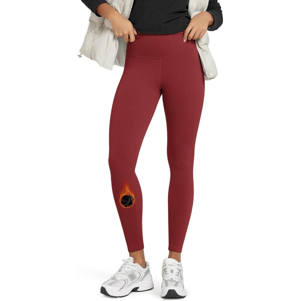 imageODODOS Womens Thick Fleece Lined Leggings Thermal Warm Winter Tights  25quot  28quot High Waisted Yoga Pants with Back PocketsRed Dahlia