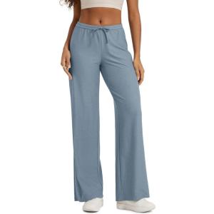 image:imageODODOS Womens Wide Leg Pants  Ultra Soft odSTRATUM Tech Adjustable MidRise Casual Pajama Lounge PantsDusty Blue Heather