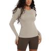 image:imageODODOS Womens Long Sleeve Shirts with Thumb Hole Cloud Feeling Soft Crew Neck Slim Fit Tee Yoga Athletic Workout TopsDark Beige