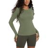 image:imageODODOS Womens Long Sleeve Shirts with Thumb Hole Cloud Feeling Soft Crew Neck Slim Fit Tee Yoga Athletic Workout TopsDark Olive