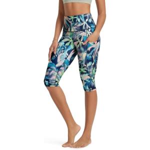 image:imageODODOS Womens High Waisted Yoga Capris with Pockets Tummy Control Non See Through Workout Athletic Running Capri LeggingsBlurred Tropical