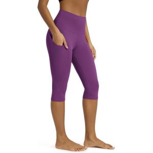 image:imageODODOS Womens High Waisted Yoga Capris with Pockets Tummy Control Non See Through Workout Athletic Running Capri LeggingsPlum Purple