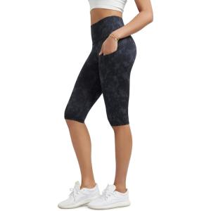 image:imageODODOS Womens High Waisted Yoga Capris with Pockets Tummy Control Non See Through Workout Athletic Running Capri LeggingsTie Dye Smoke Ink
