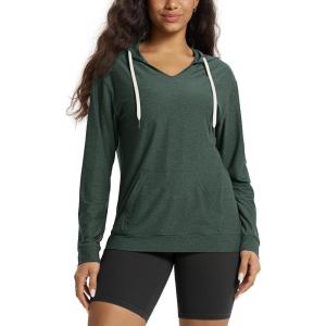 image:imageODODOS Womens VNeck Oversized Hoodie  Ultra Soft odSTRATUM Tech Pullover Side Slit Long Sleeve Tops with Kangaroo PocketAspen Heather