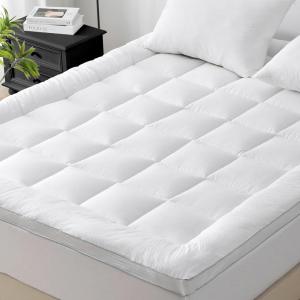 imageUNILIBRA King Size Mattress Pad Cooling Rayon from Bamboo Quilted Fitted Mattress Protector Pillow Top Mattress Cover with Deep Pocket Up to 21 Inches Ultra Soft Filling Mattress TopperCalifornia King