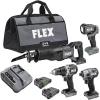 imageFLEX 24V Brushless Cordless 4Tool Combo Kit Hammer Drill Hex Impact Driver Circular Saw Work Light with 35Ah 60Ah Stacked Lithium Batteries and 280W Rapid Charger  FXM4032GDrill  Impact Driver  Recip Saw  Light
