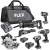 imageFLEX 24V Brushless Cordless 6Tool Combo Kit Hammer Drill Hex Impact Driver Circular Saw MultiTool Reciprocating Saw Work Light with 25Ah 50Ah Lithium Batteries and 160W Charger  FXM6012BPower Tool Set