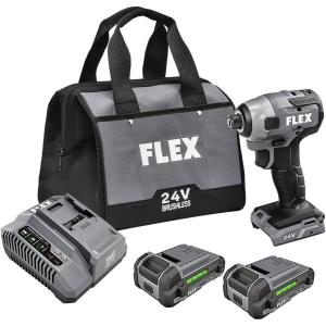imageFLEX 24V Brushless Cordless 14Inch Hex Compact Impact Driver SelfTapping Screw Mode Kit with 25Ah Lithium Battery and 160W Fast Charger  FX13311A1 800 Inlbs