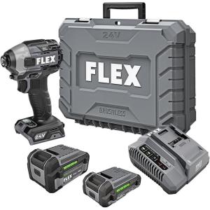imageFLEX 24V Brushless Cordless 14Inch Hex Compact Impact Driver SelfTapping Screw Mode Kit with 25Ah Lithium Battery and 160W Fast Charger  FX13311A2 500 Inlbs
