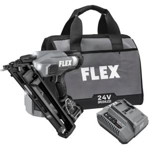 imageFLEX 24V Brushless Cordless 18 Gauge 58inch to 218inch Brad Nailer Kit with 25Ah Lithium Battery and 160W Fast Charger  FX43311A15Ga Angled Nailer Kit