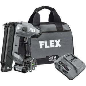 imageFLEX 24V Brushless Cordless 18 Gauge 58inch to 218inch Brad Nailer Kit with 25Ah Lithium Battery and 160W Fast Charger  FX43311A18Ga Brad Nailer Kit