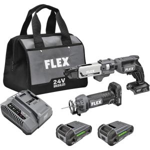 imageFLEX 24V Brushless Cordless 2Tool Combo Kit Drywall Screw Gun and Cut Out Tool with 2 25Ah Lithium Battery and 160W Fast Charger  FXM2032AAwMagazine  225Ah Batteries